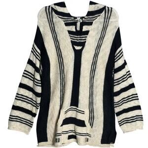 Indigenous Sz L 100% Organic Cotton Knit Hoodie Striped Pullover‎ Beachy Peru